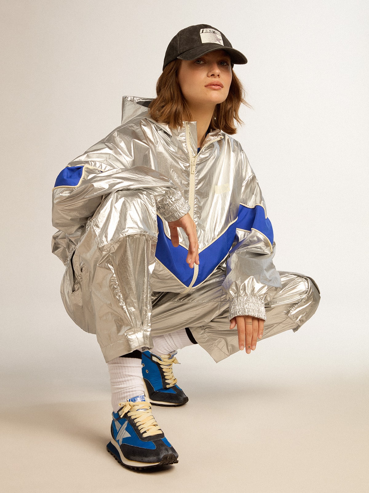 Golden Goose Women’s Marathon with blue nylon upper and white star