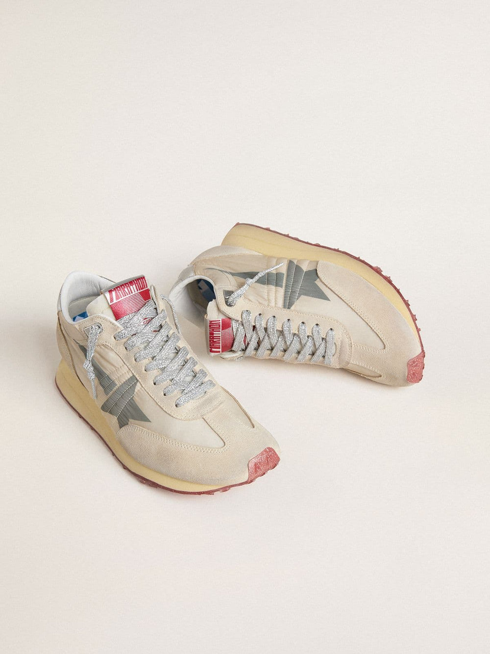 Golden Goose Women’s Marathon with beige nylon upper and gray star