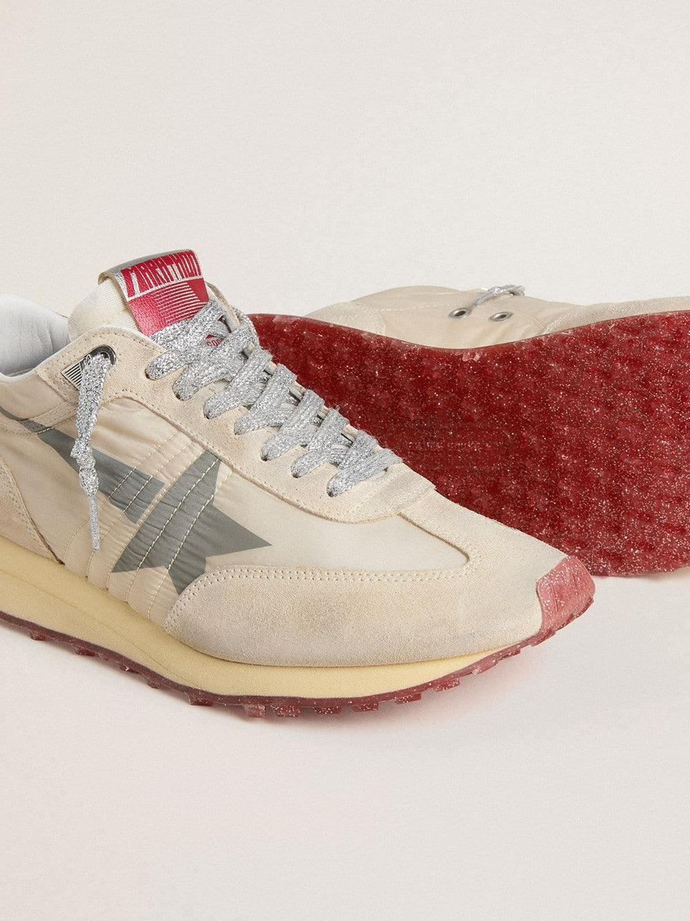 Golden Goose Women’s Marathon with beige nylon upper and gray star
