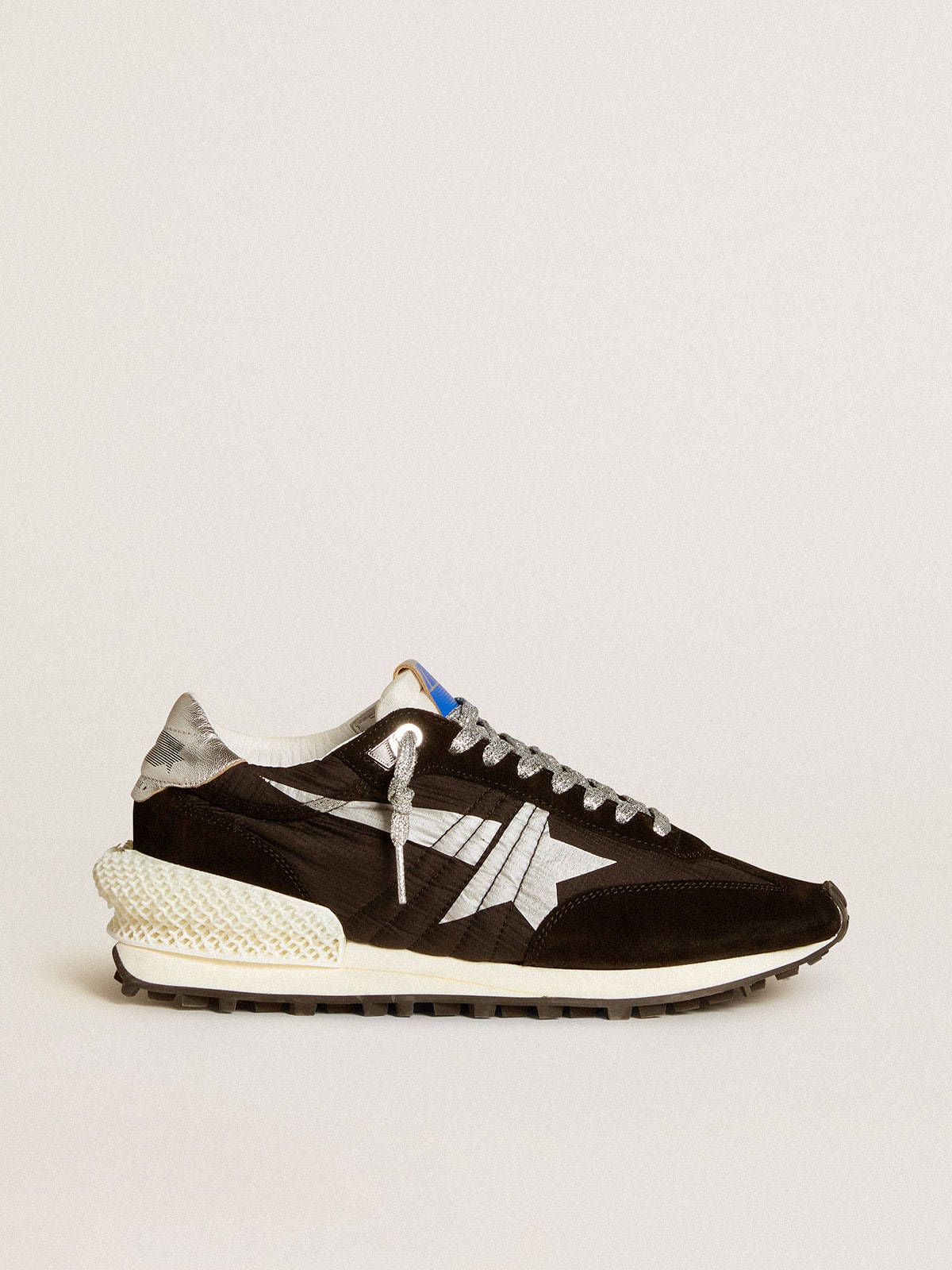 Golden Goose Women’s Marathon with black ripstop nylon upper and silver star