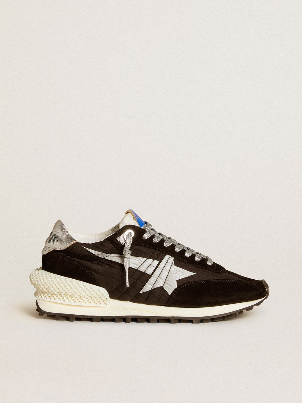 Golden Goose Women’s Marathon with black ripstop nylon upper and silver star