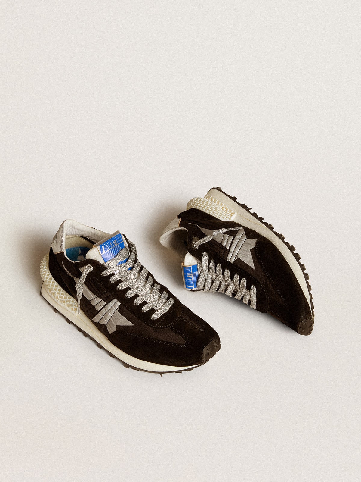 Golden Goose Women’s Marathon with black ripstop nylon upper and silver star