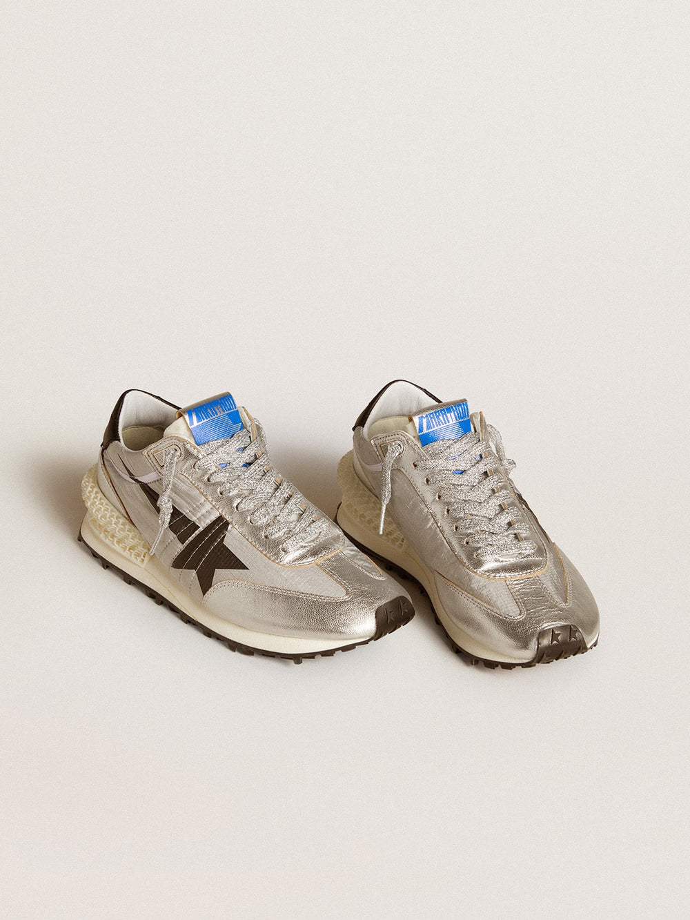 Golden Goose Women’s Marathon with silver ripstop nylon upper and black star