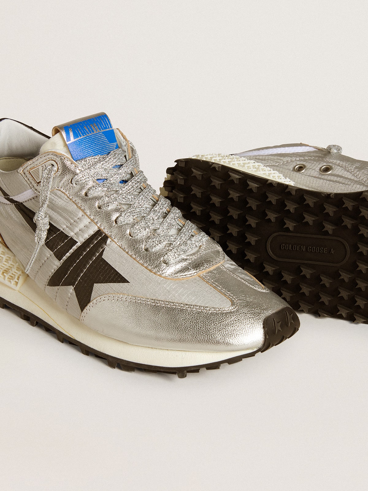 Golden Goose Women’s Marathon with silver ripstop nylon upper and black star