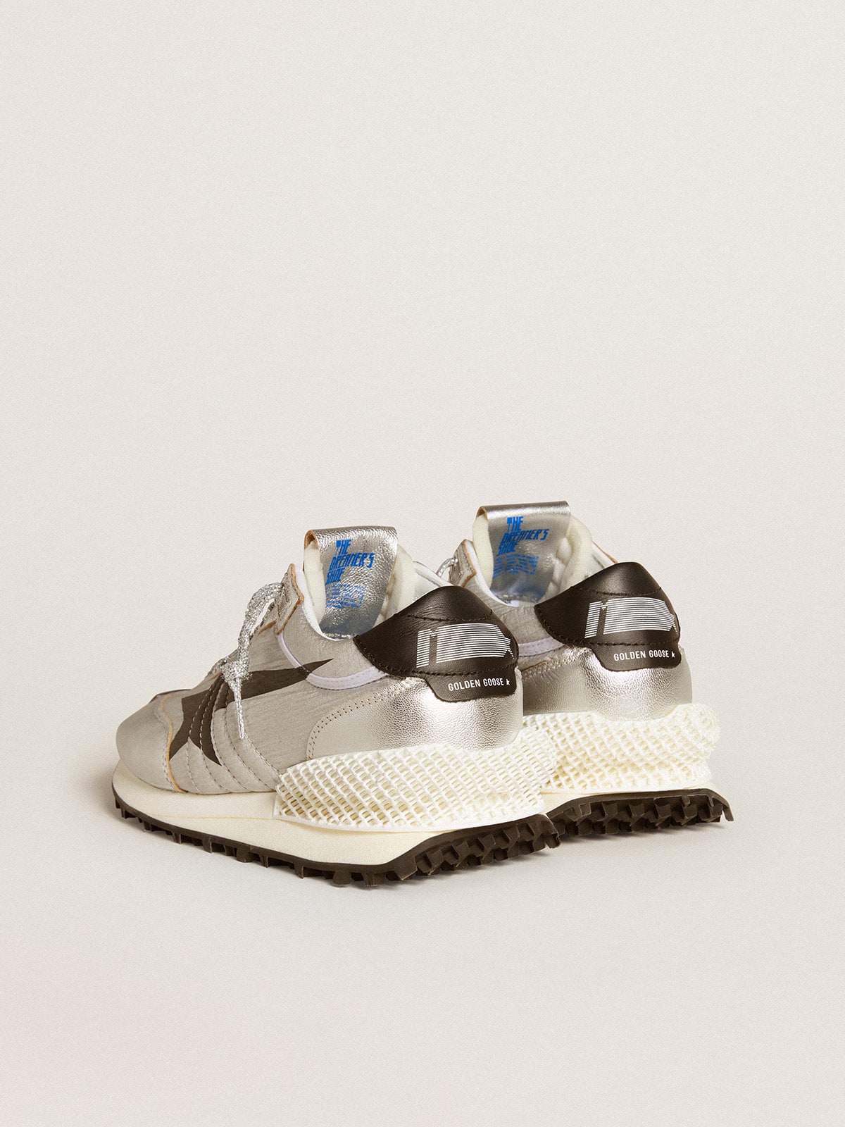 Golden Goose Women’s Marathon with silver ripstop nylon upper and black star