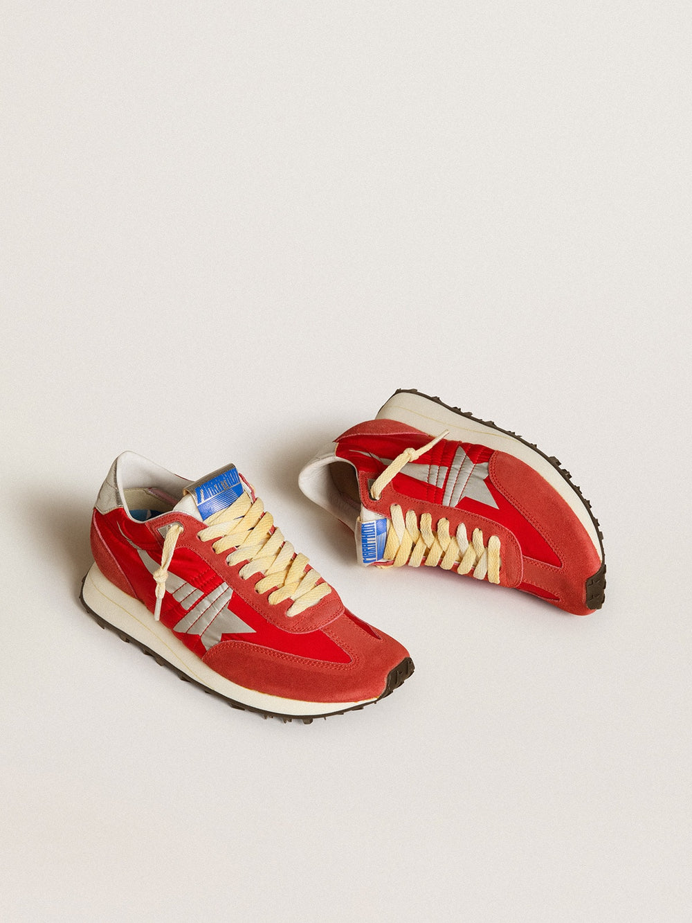 Golden Goose Women’s Marathon with red nylon upper and silver star