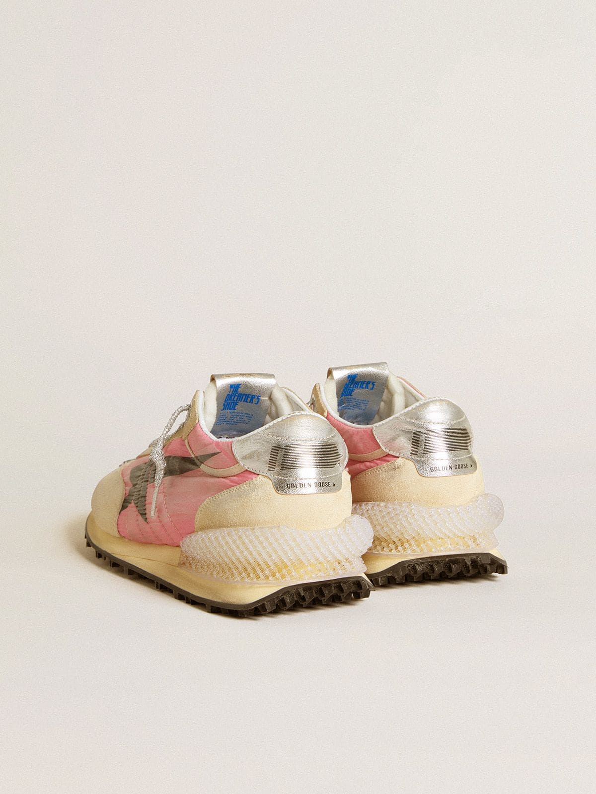 Golden Goose Women's Marathon in pink nylon and beige suede with black printed star