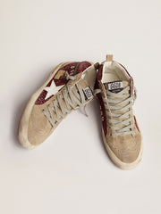 Golden Goose Women's Mid Star in burgundy glitter with gray inserts and white star