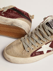 Golden Goose Women's Mid Star in burgundy glitter with gray inserts and white star