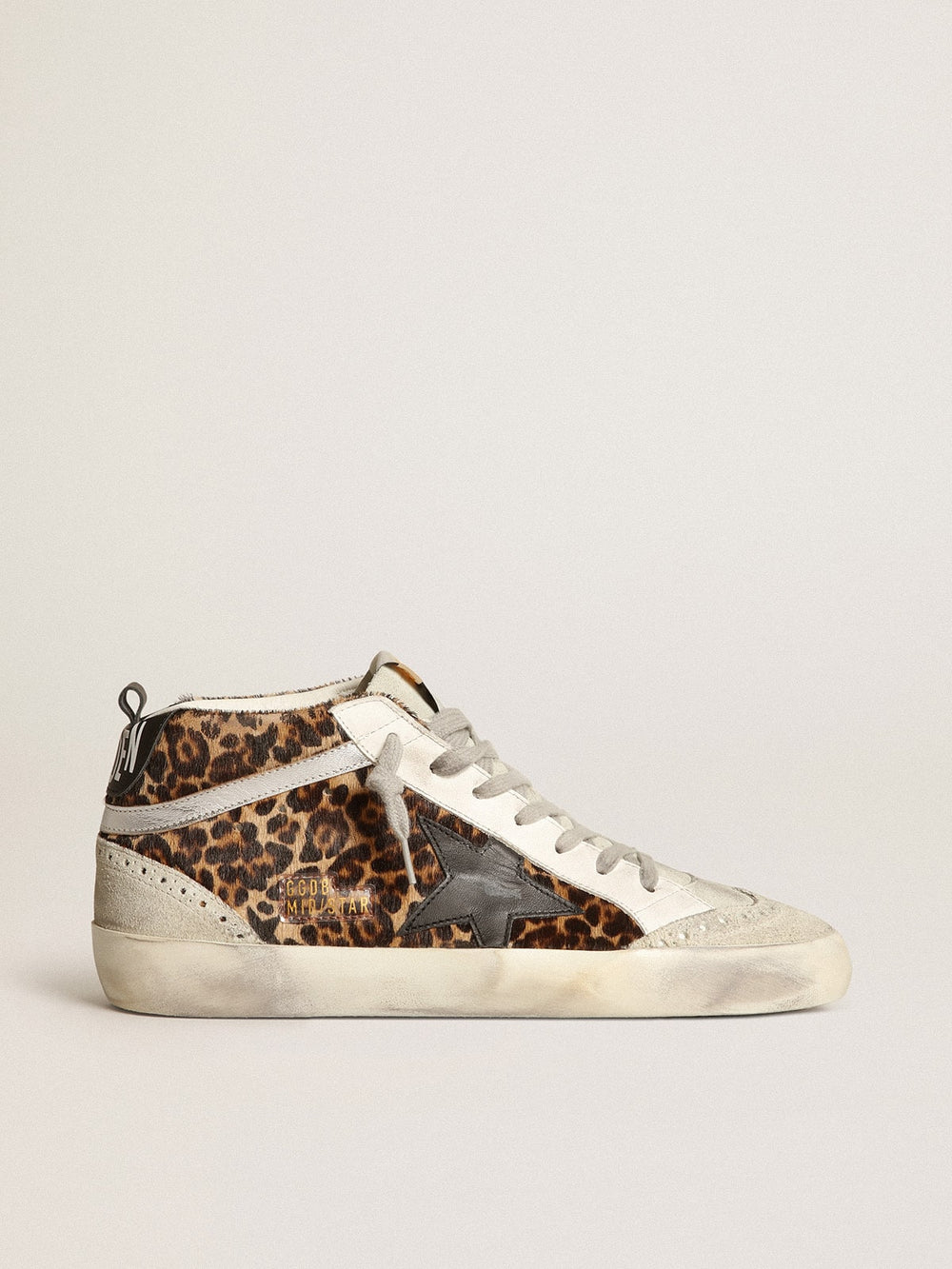 Golden Goose Women's Mid Star in leopard print pony skin with black star