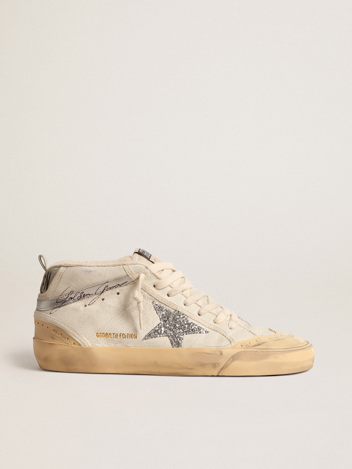 Golden Goose Mid Star  with glitter star and metallic leather flash