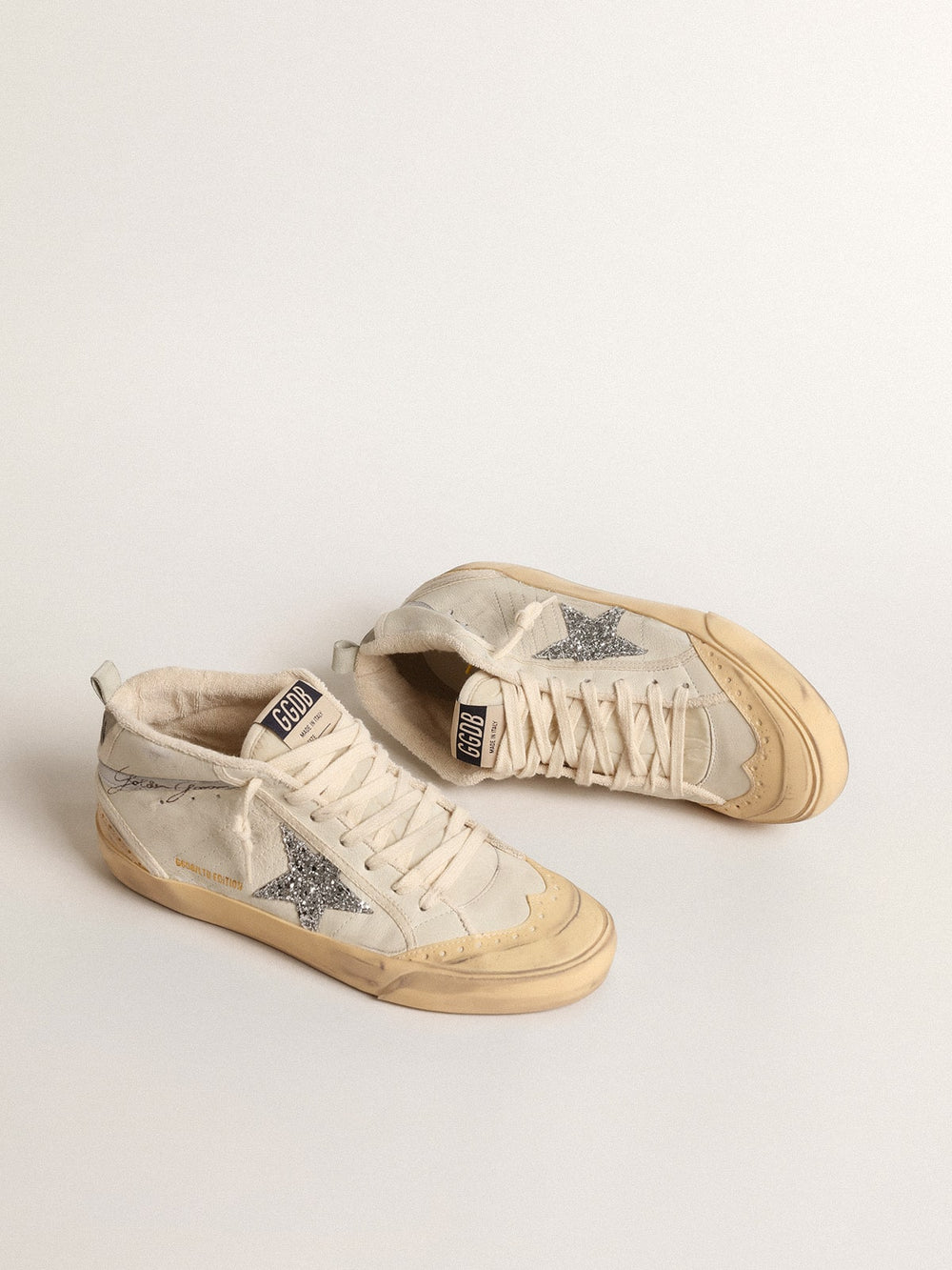 Golden Goose Mid Star  with glitter star and metallic leather flash
