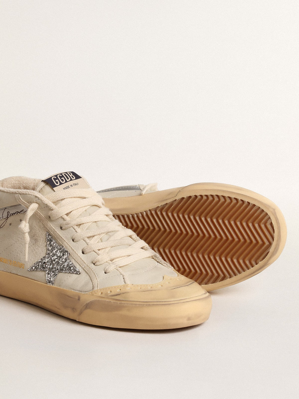 Golden Goose Mid Star  with glitter star and metallic leather flash