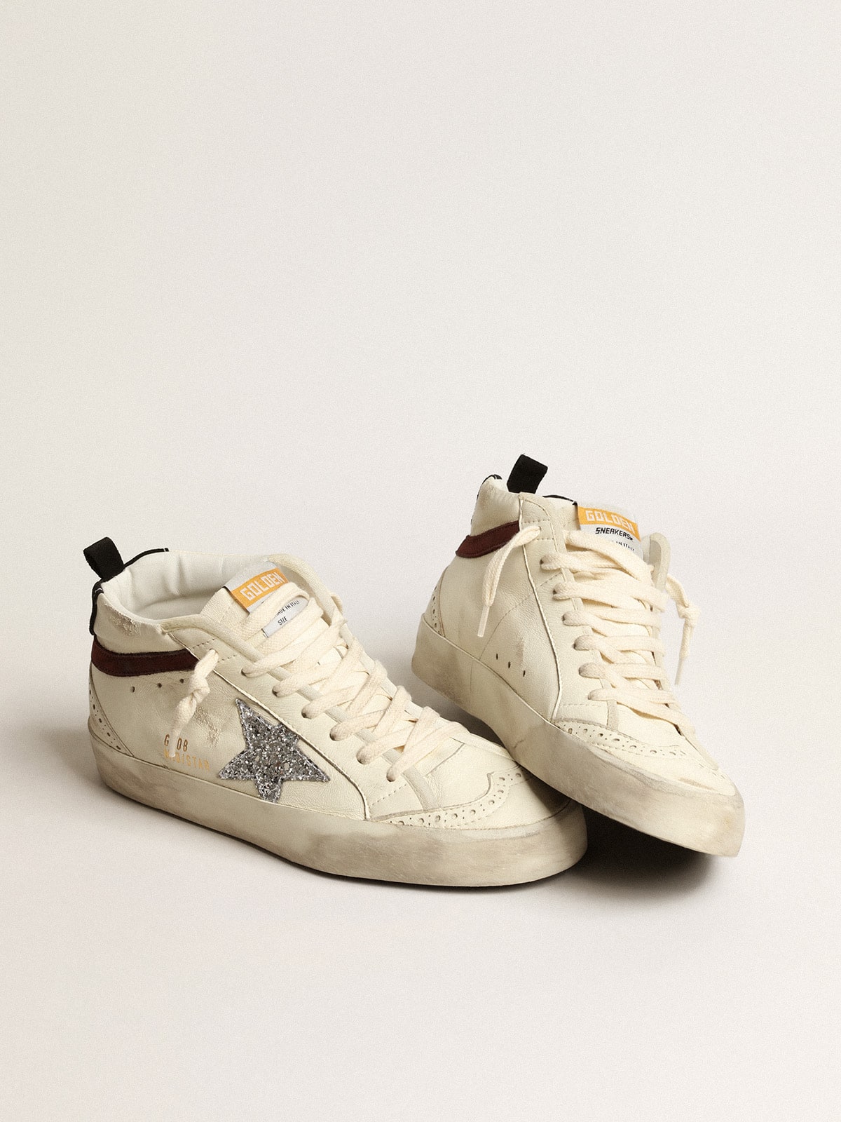 Golden Goose Mid Star LTD in white nappa leather with silver glitter star