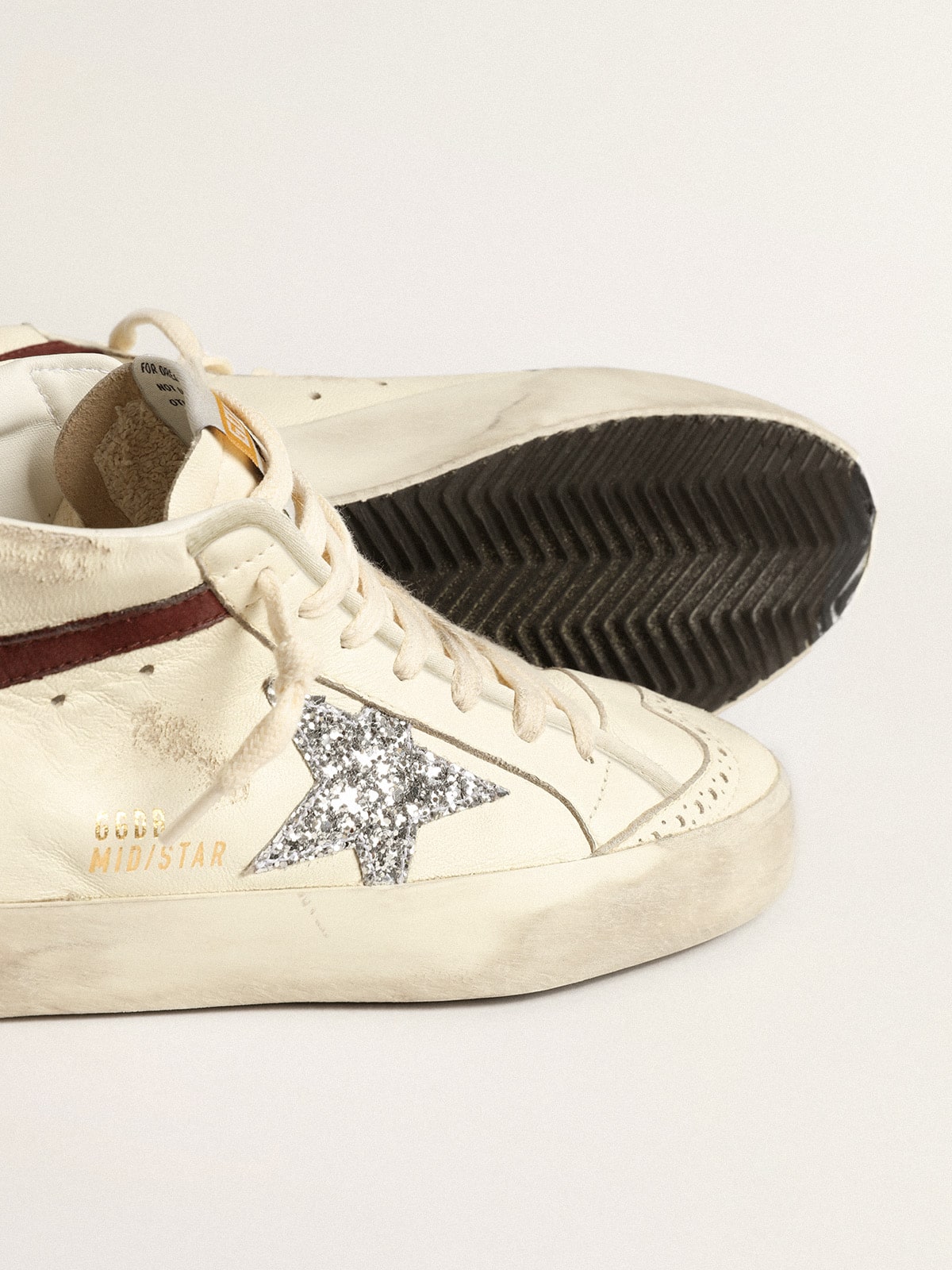 Golden Goose Mid Star LTD in white nappa leather with silver glitter star