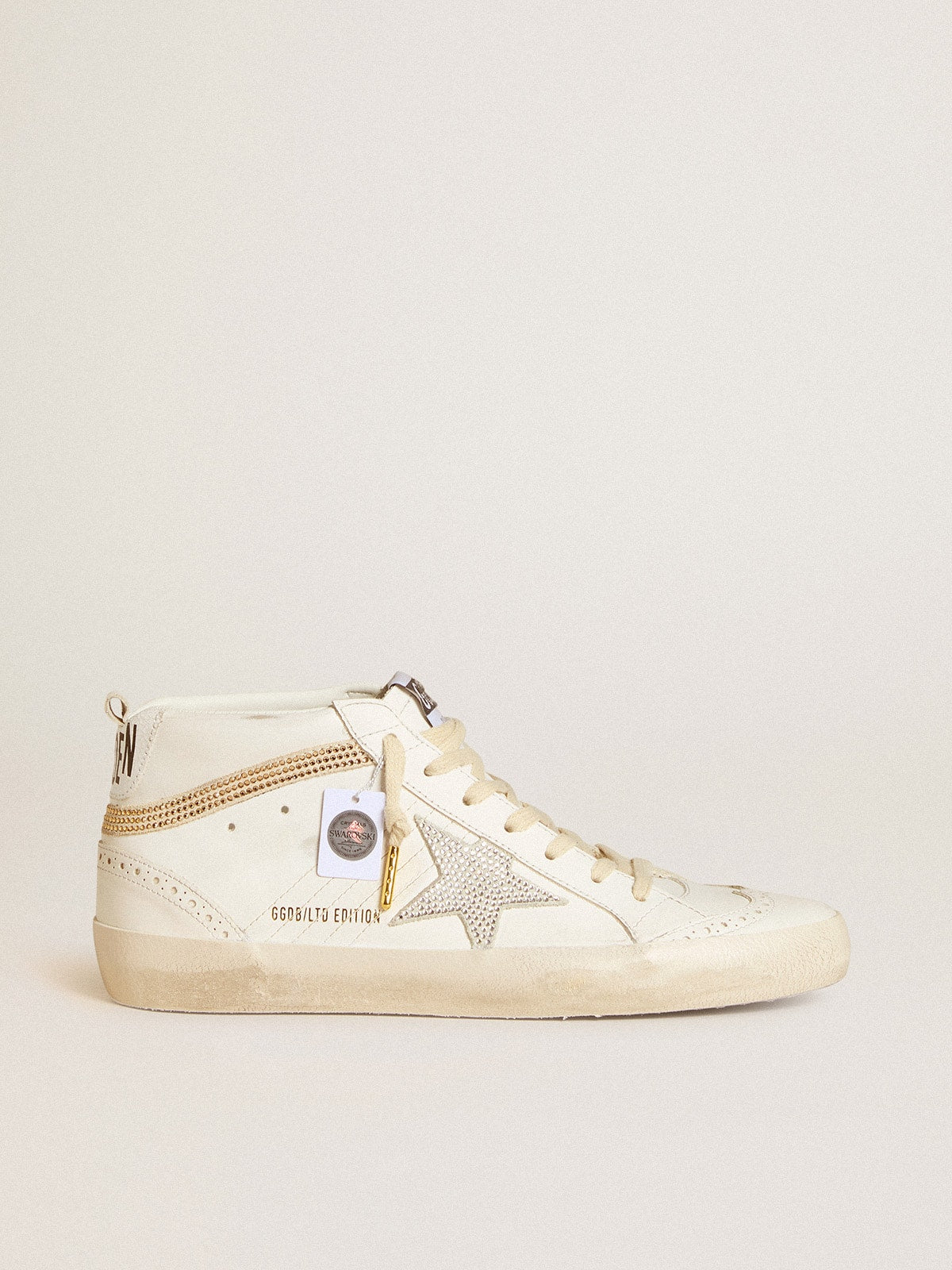 Golden Goose Mid Star  with star and heel tab in suede with Swarovski crystals