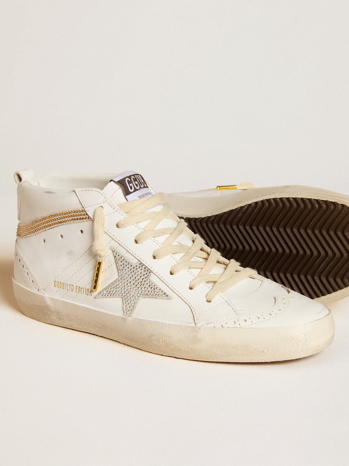 Golden Goose Mid Star  with star and heel tab in suede with Swarovski crystals
