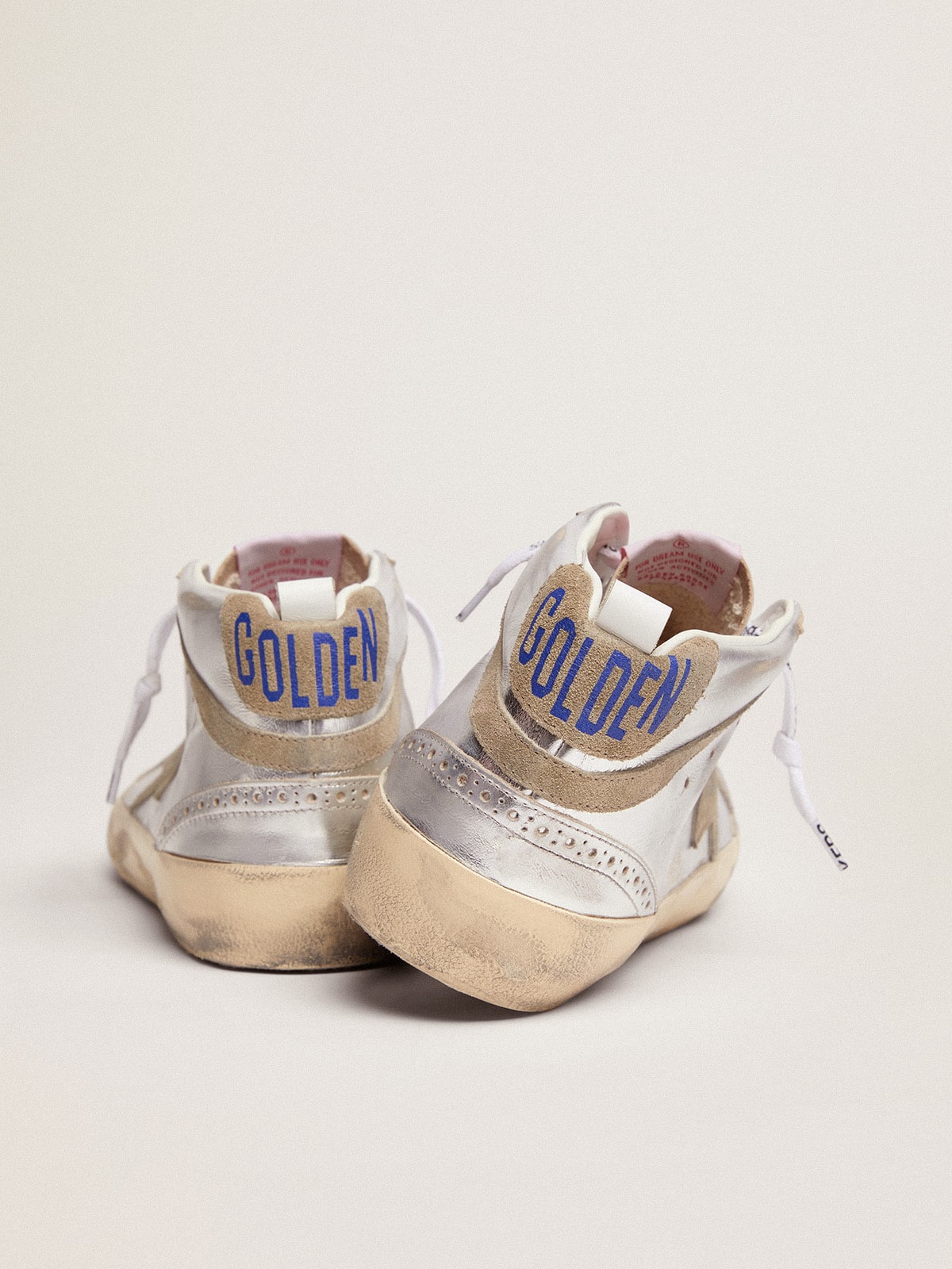 Golden Goose Women's Mid Star in silver laminated leather with dove gray star