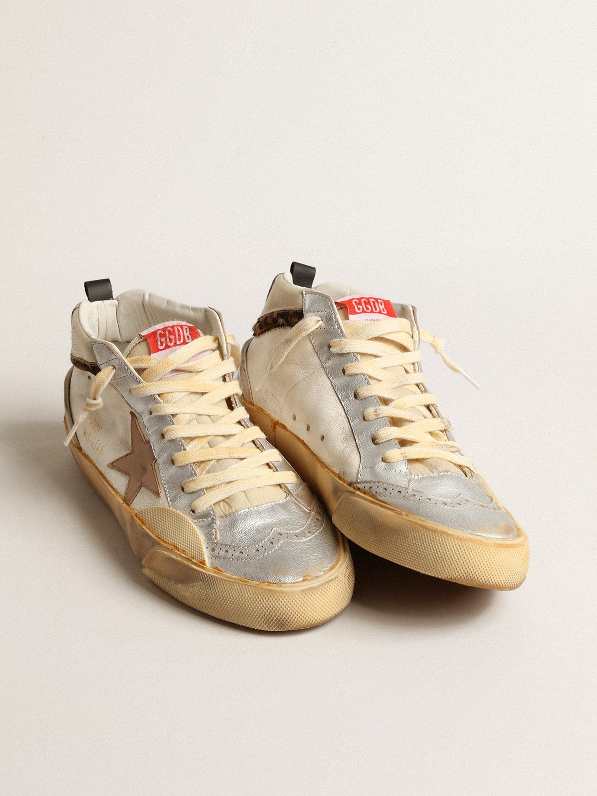 Golden Goose Mid Star LTD with silver metallic leather inserts and pink star