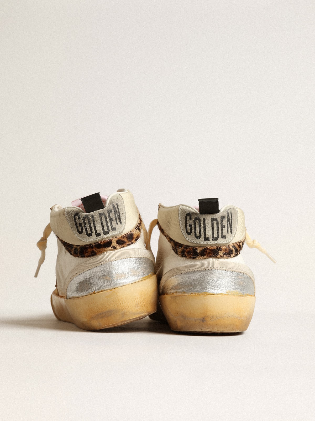 Golden Goose Mid Star LTD with silver metallic leather inserts and pink star