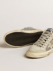 Golden Goose Mid Star in silver glitter with ice-gray suede star and flash