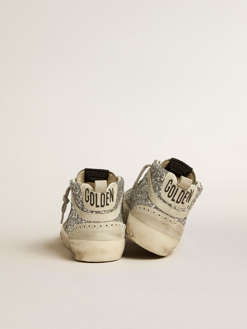 Golden Goose Mid Star in silver glitter with ice-gray suede star and flash