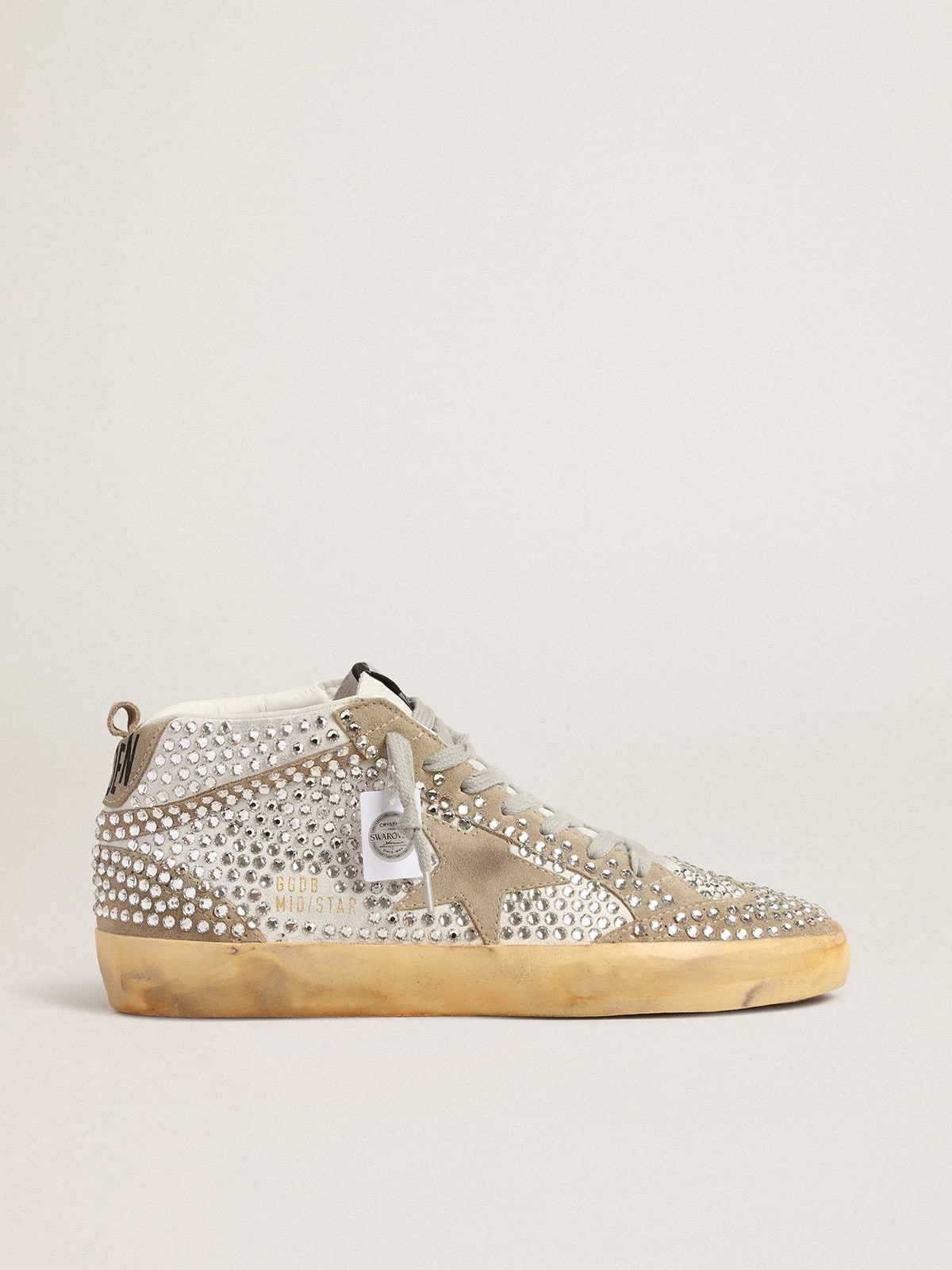 Golden Goose Women’s Mid Star in white and dove-gray suede with Swarovski crystals