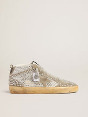 Golden Goose Women’s Mid Star in white and dove-gray suede with Swarovski crystals