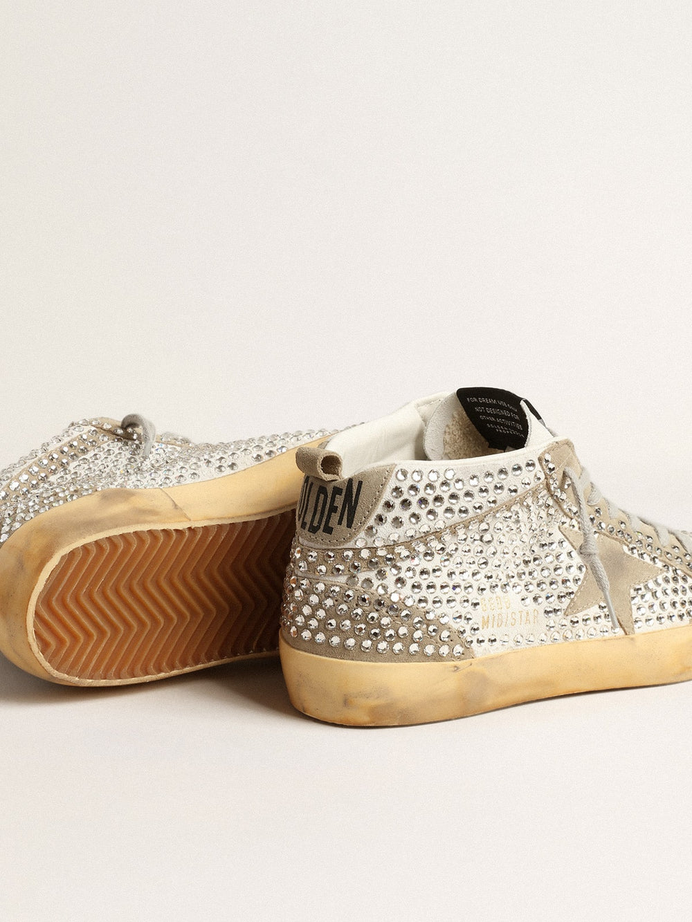 Golden Goose Women’s Mid Star in white and dove-gray suede with Swarovski crystals