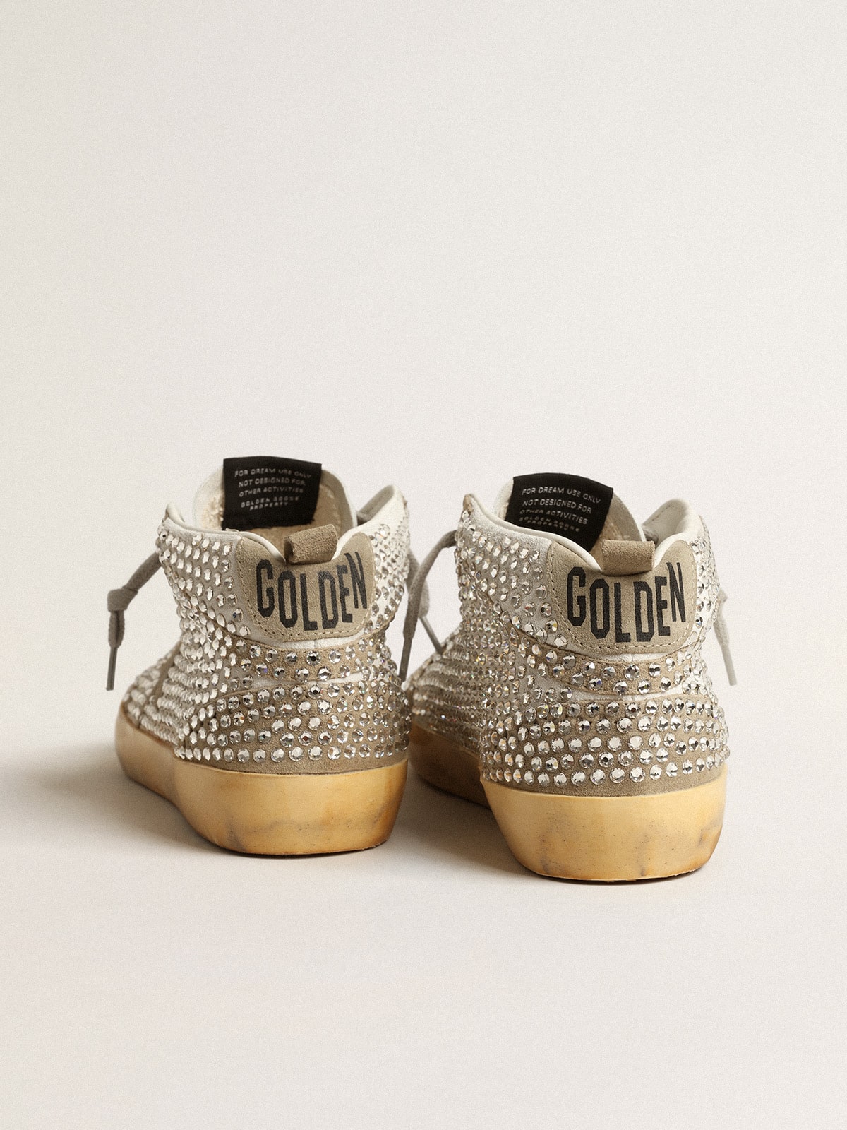 Golden Goose Women’s Mid Star in white and dove-gray suede with Swarovski crystals