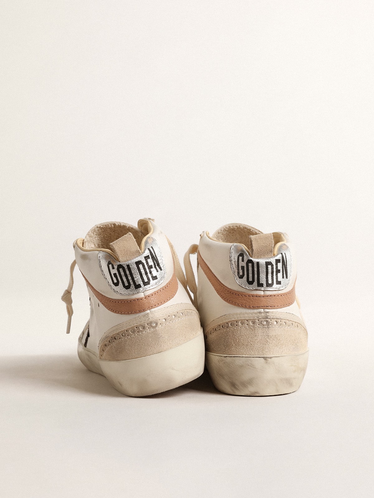 Golden Goose Mid Star  in nappa with glitter star and nude leather flash