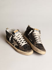 Golden Goose Women’s Mid Star in black glitter with dove-gray suede star and heel tab