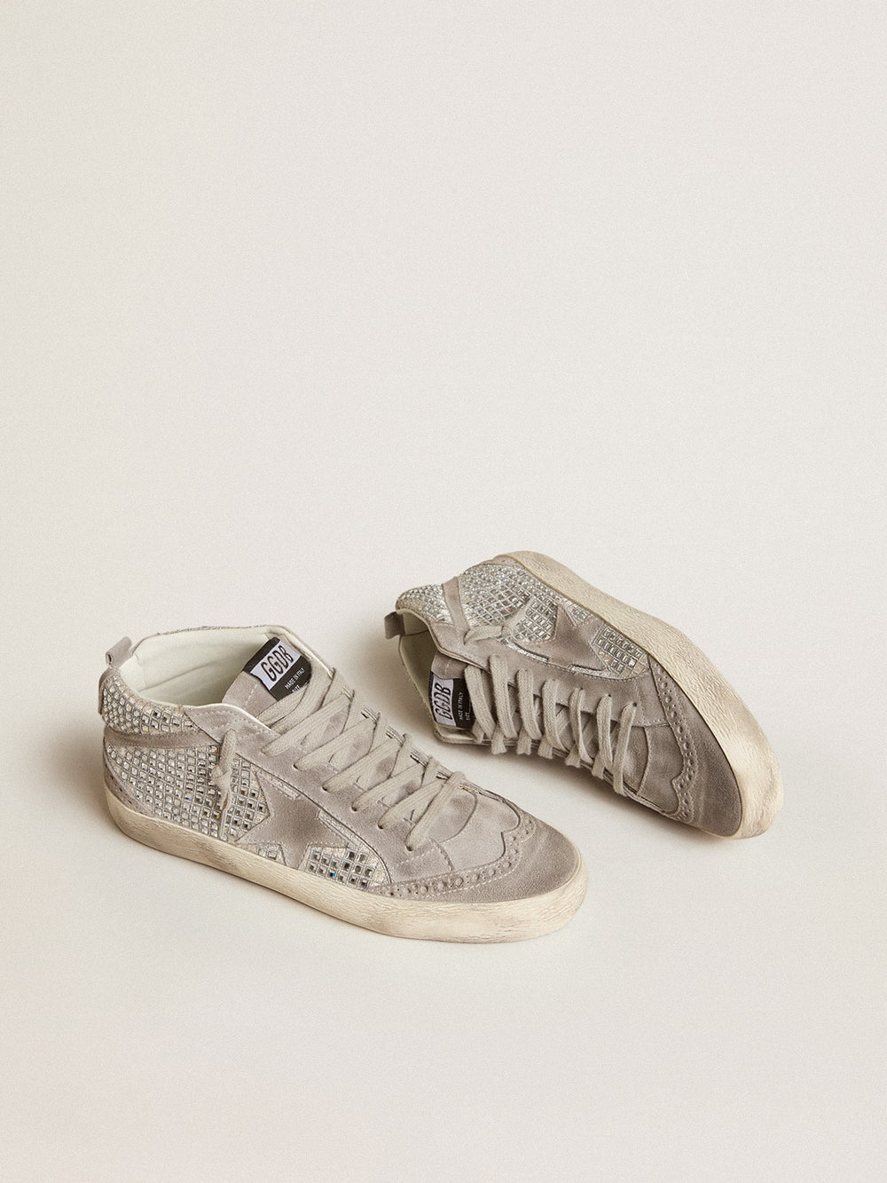Golden Goose Mid Star in silver suede with Swarovski crystals and suede star
