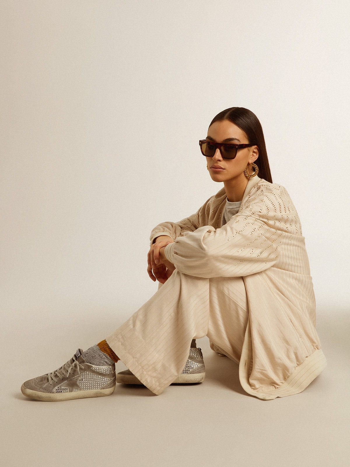 Golden Goose Mid Star in silver suede with Swarovski crystals and suede star
