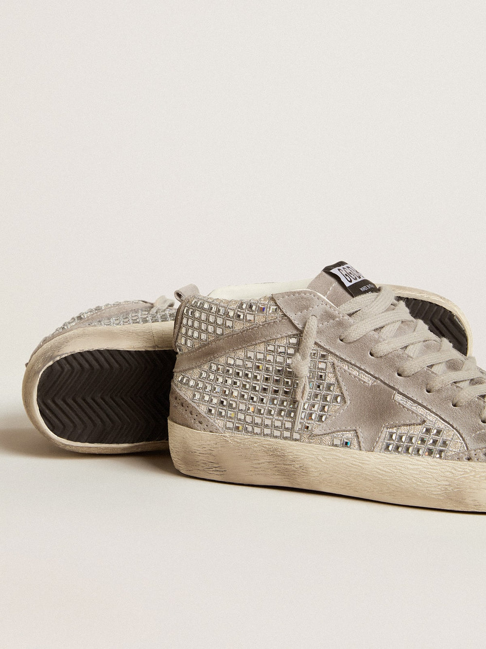 Golden Goose Mid Star in silver suede with Swarovski crystals and suede star