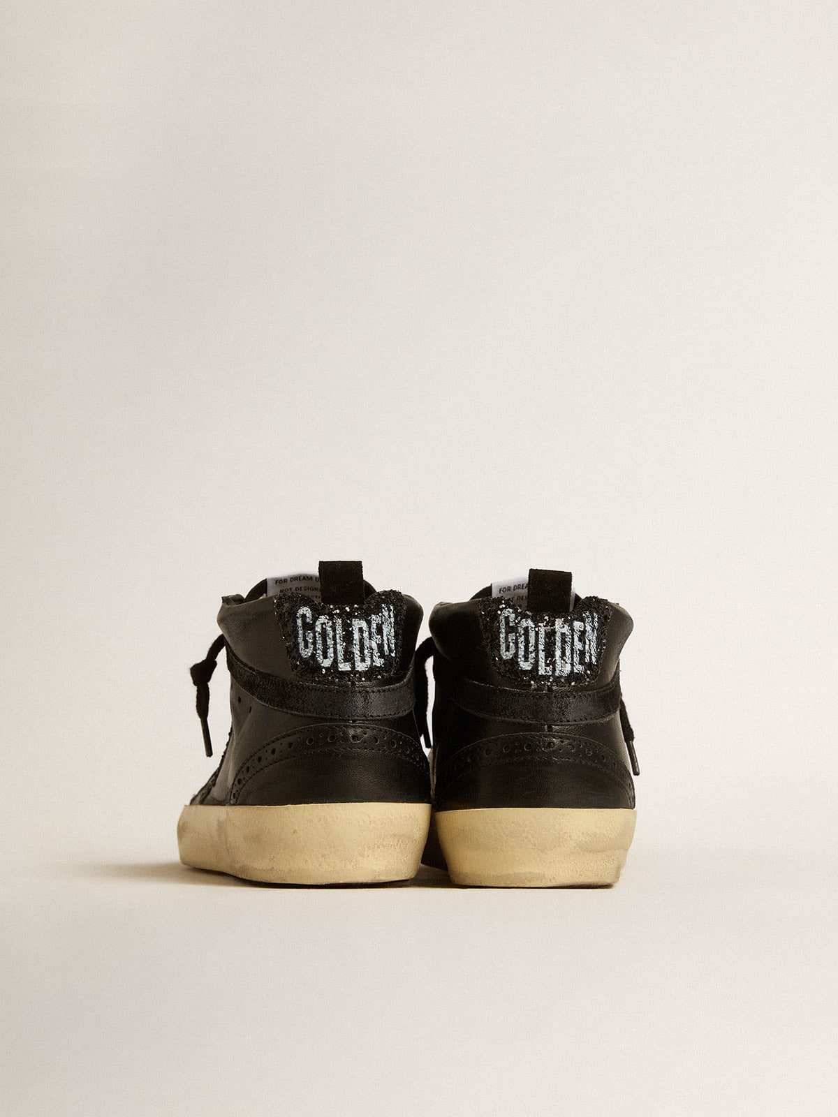 Golden Goose Women's Mid Star in black nappa with black glitter star and suede flash