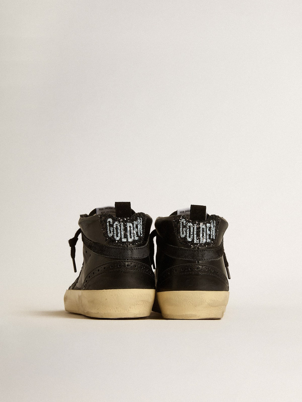 Golden Goose Women's Mid Star in black nappa with black glitter star and suede flash