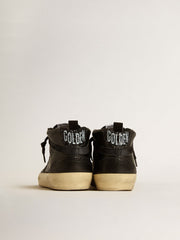 Golden Goose Women's Mid Star in black nappa with black glitter star and suede flash