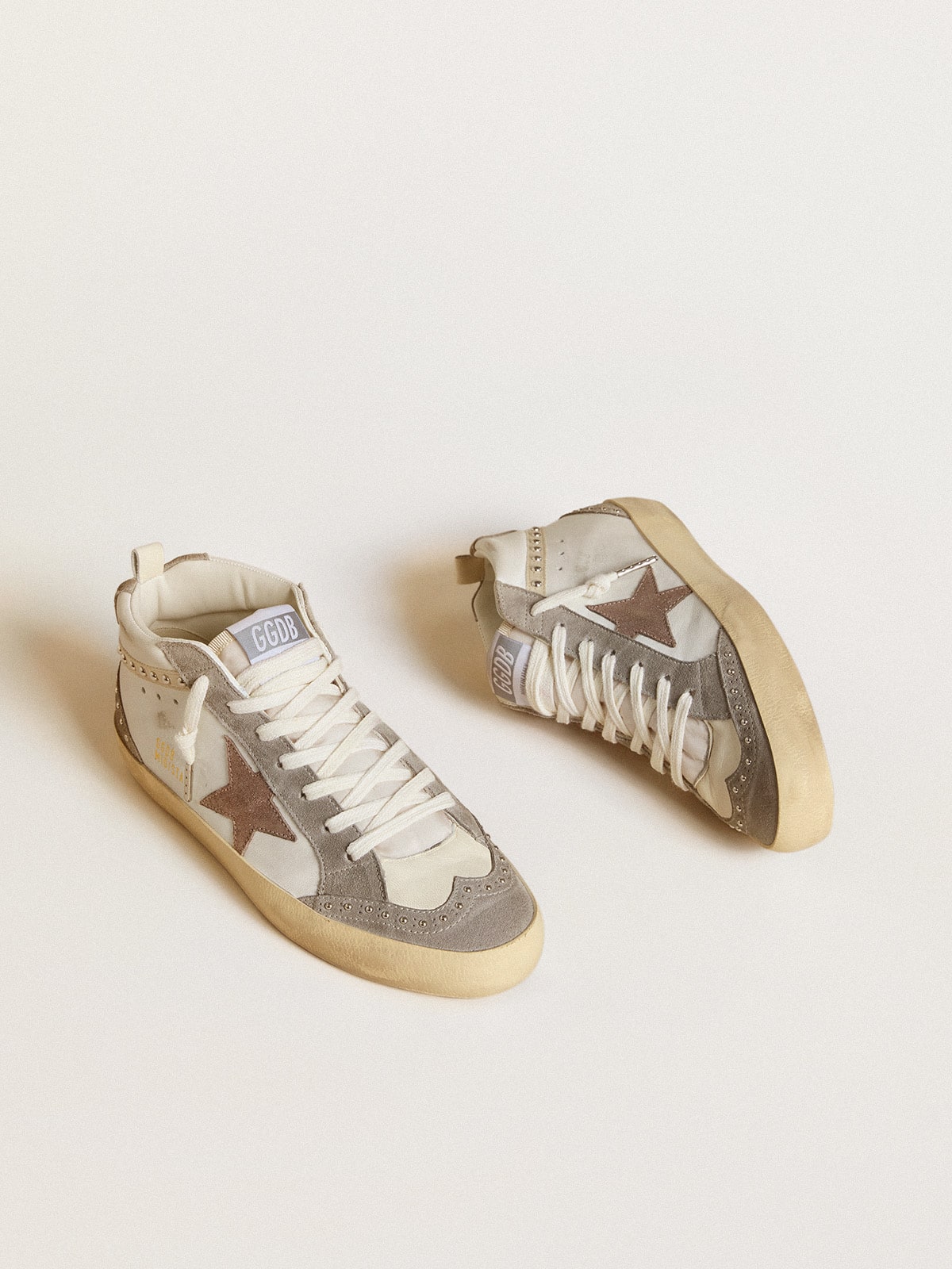 Golden Goose Women's Mid Star in nappa and suede with light brown metallic leather star