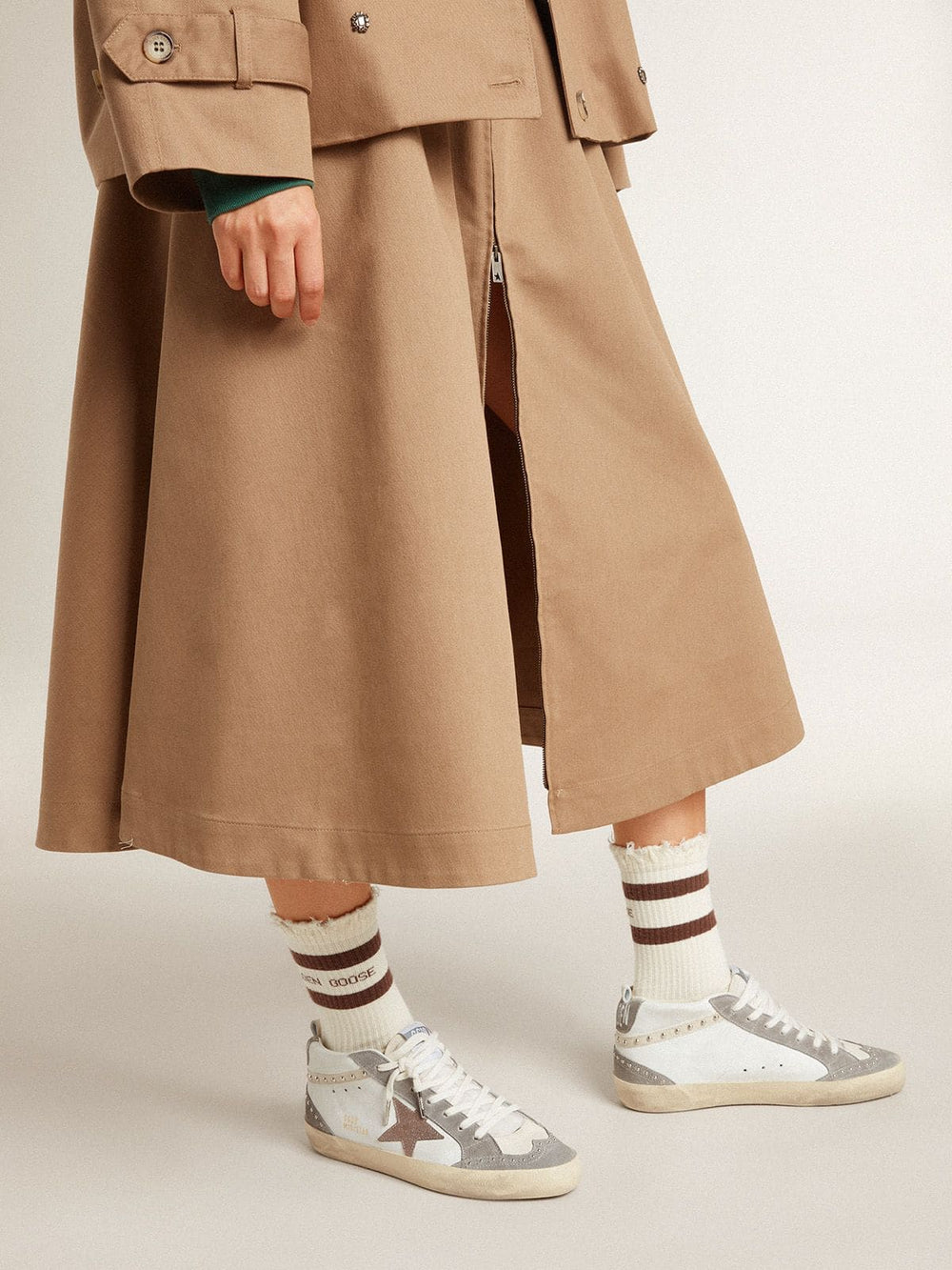Golden Goose Women's Mid Star in nappa and suede with light brown metallic leather star