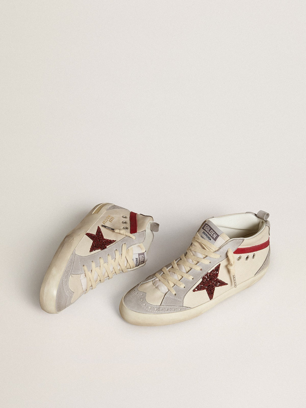 Golden Goose Women’s Mid Star in leather with glitter star and red nubuck flash