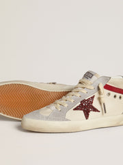 Golden Goose Women’s Mid Star in leather with glitter star and red nubuck flash