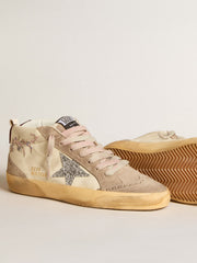 Golden Goose Women's Mid Star in nappa leather with floral embroidery and silver glitter star