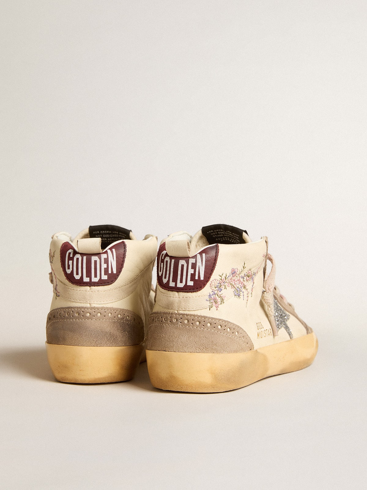 Golden Goose Women's Mid Star in nappa leather with floral embroidery and silver glitter star