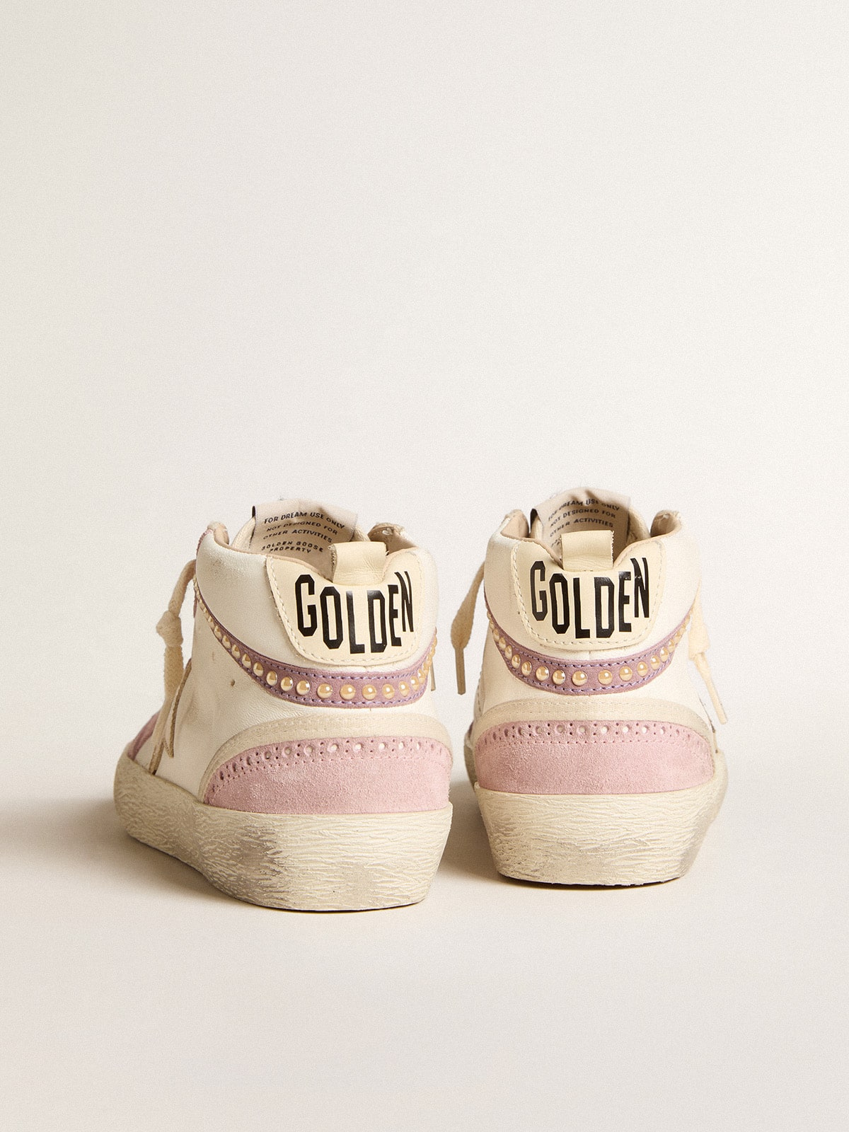 Golden Goose Mid Star with gold leather star and pink suede flash with pearls
