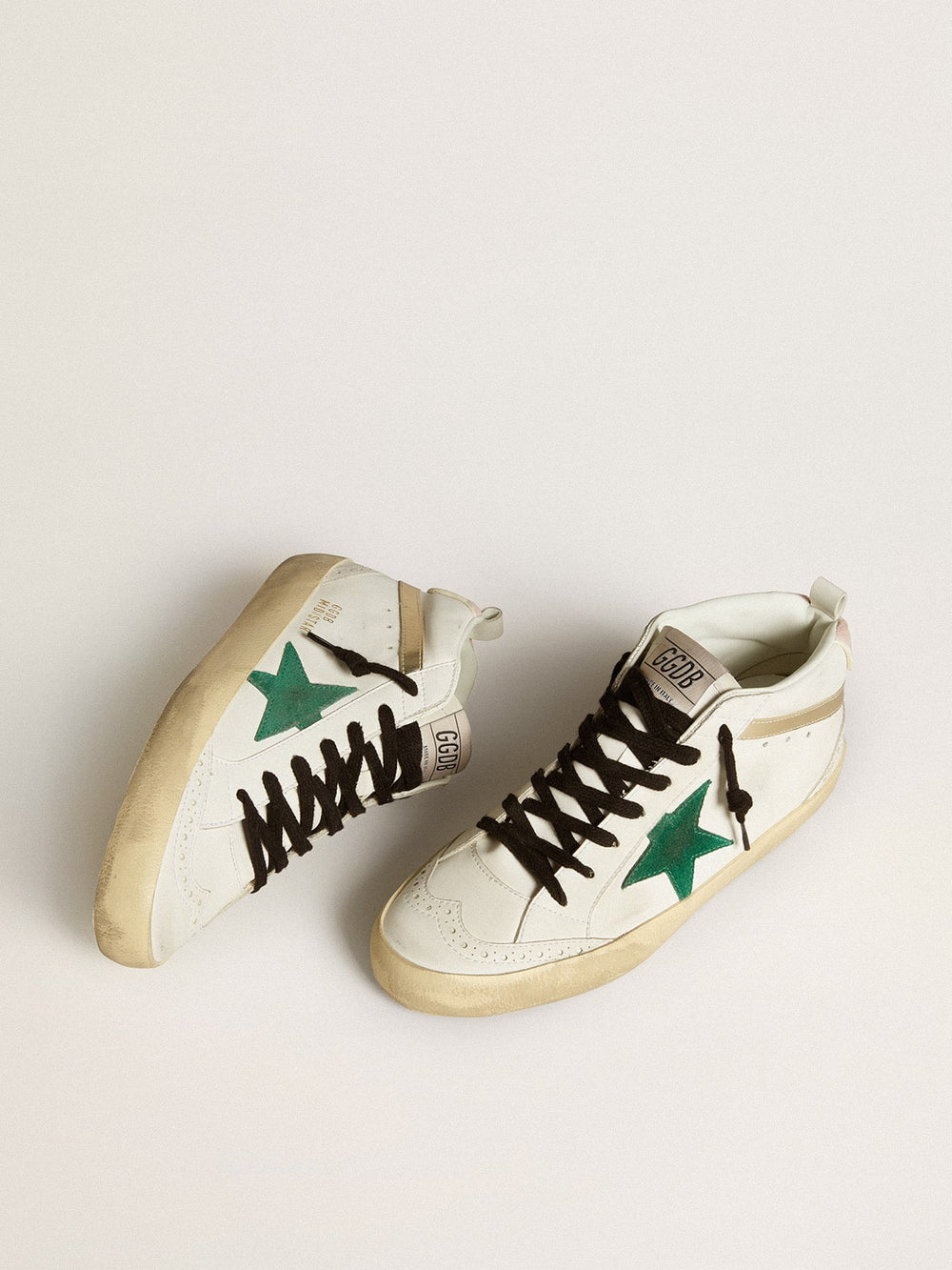 Golden Goose Women's Bio-based Mid Star with green suede star and pink suede heel tab