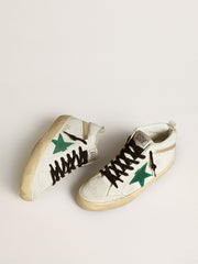 Golden Goose Women's Bio-based Mid Star with green suede star and pink suede heel tab