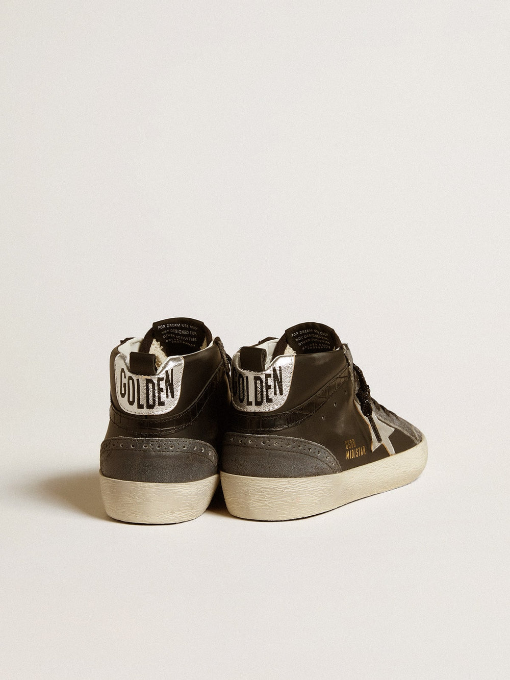Golden Goose Women’s Mid Star in black leather with silver metallic leather star