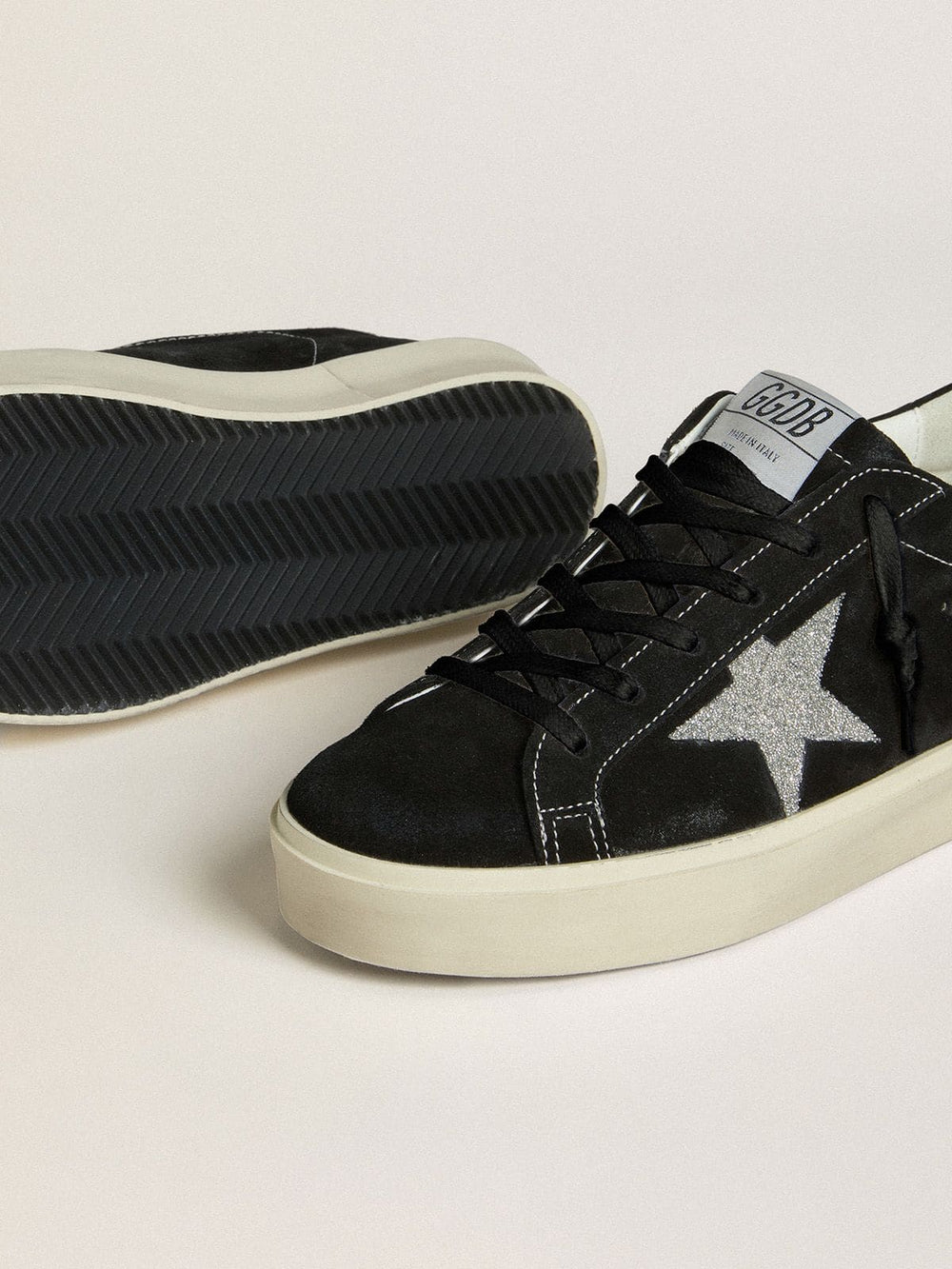 Golden Goose Women's Hi Star in black suede with silver Swarovski crystal star