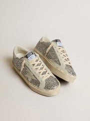 Golden Goose Women's Hi Star in silver glitter with suede star and white heel tab